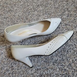 Pierre Germain Paris White Laser Cut Heel Shoes